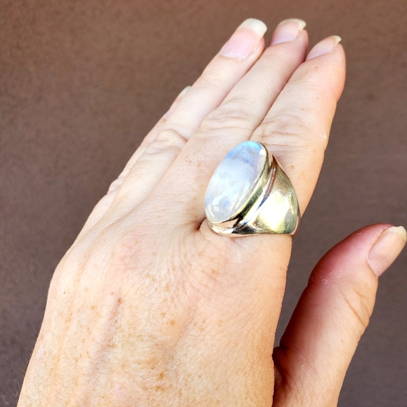 New Men's Rainbow Moonstone 925 Silver Ring. - Picture 7 of 11